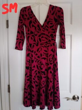 New York & Company Pink and Black Long-Sleeve Dress